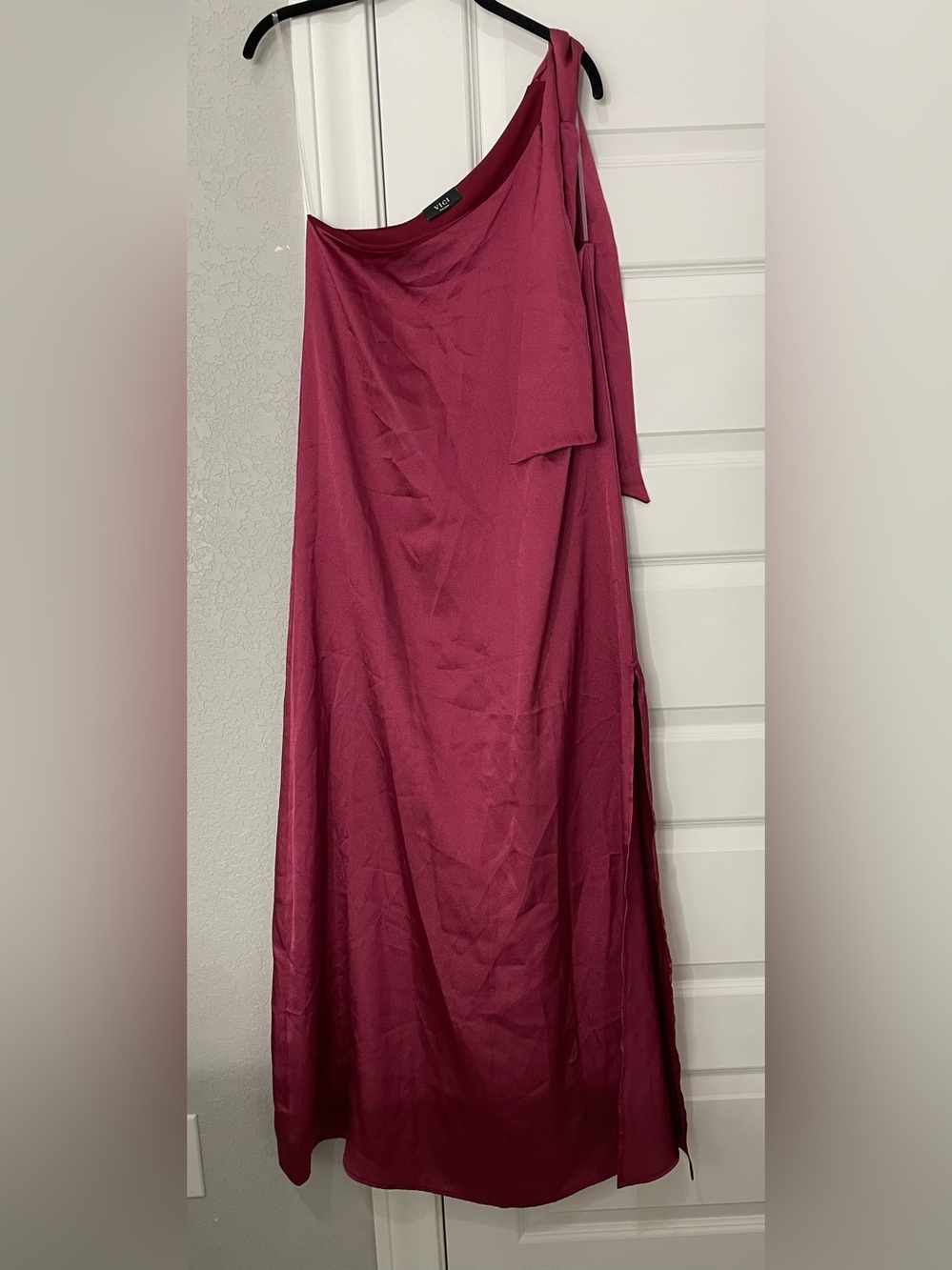 Vici Burgundy One-Shoulder Maxi Dress with Side Slit